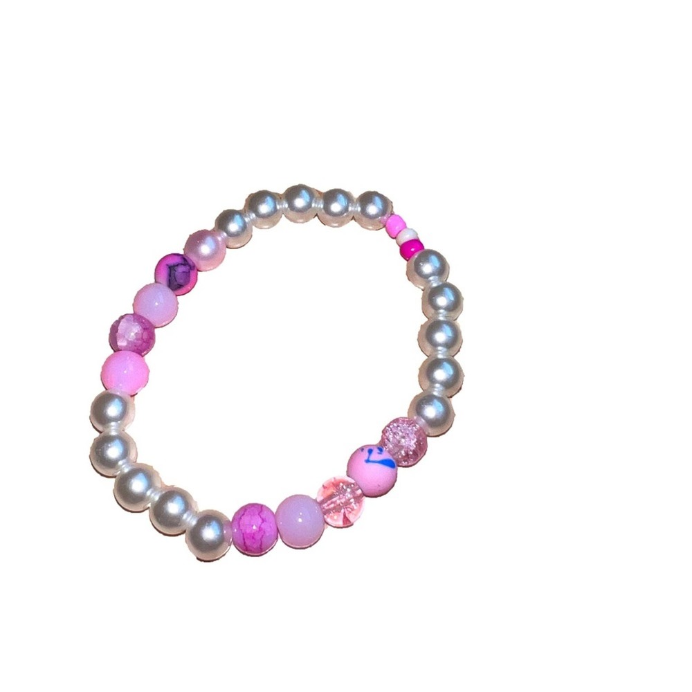 Handcrafted Pink and White Girly Girl Bracelet with Charms